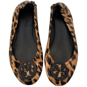 Tory Burch Black and Tan Animal Print Flats